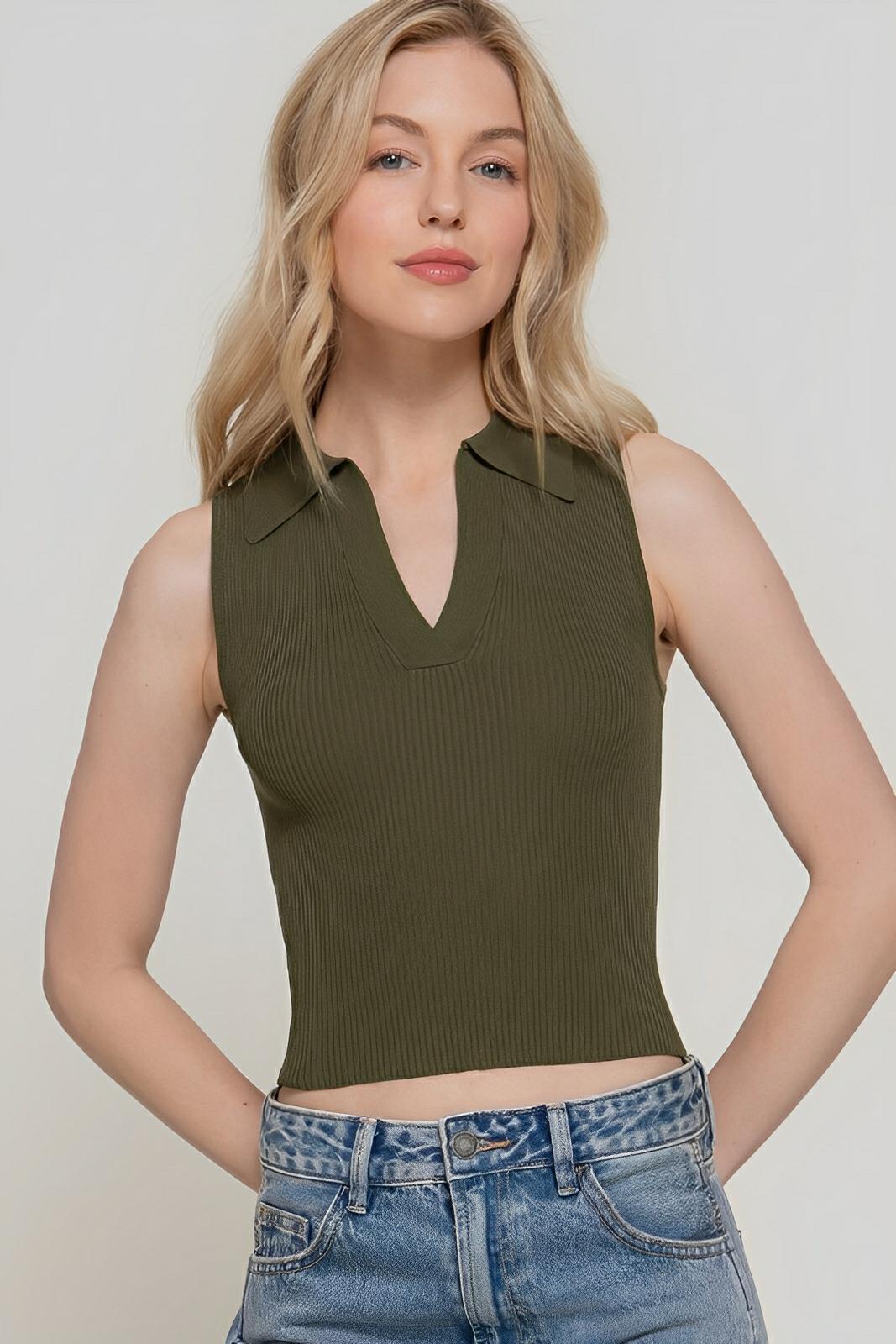 Unisex sleeveless polo sweater lightweight knit breathable classic collar spring casual dressy essential