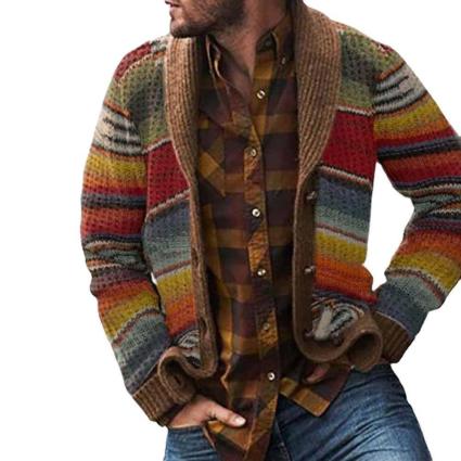 Multicolor vintage patchwork cardigan wool-cotton blend retro knit made-to-order statement piece