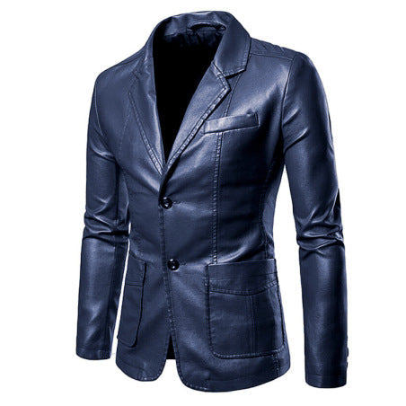 Men's cognac brown lambskin leather blazer with notch lapels and button cuffs ultra-soft slim fit