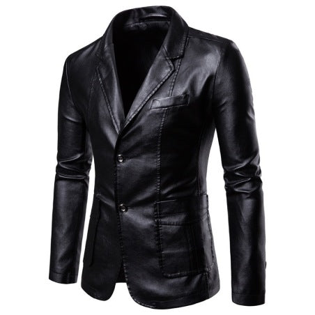 Cognac brown men's lambskin leather blazer with notch lapels and button cuffs ultra-soft slim fit