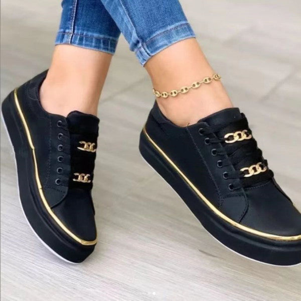 Women's white leather lace-up low-top sneakers with premium construction and polished finish