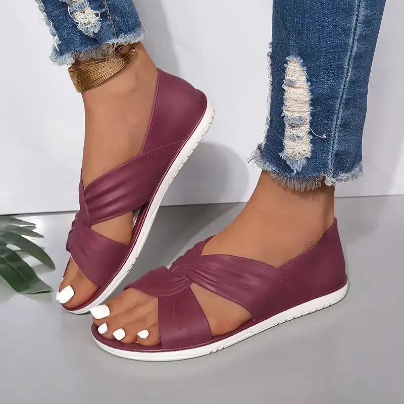Women's beige slides twist front design soft cushioned footbed slip-on casual comfort sandals