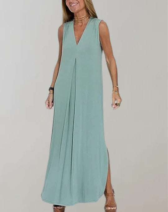Urbann-Vibe sleeveless maxi dress V-neck relaxed fit flattering full-length silhouette everyday elegance