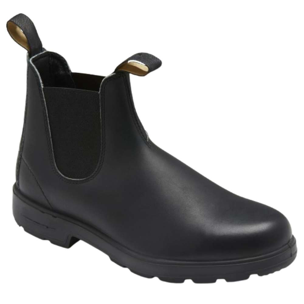 Men's black Chelsea ankle boots slip-on style with elastic side inserts and pull tabs