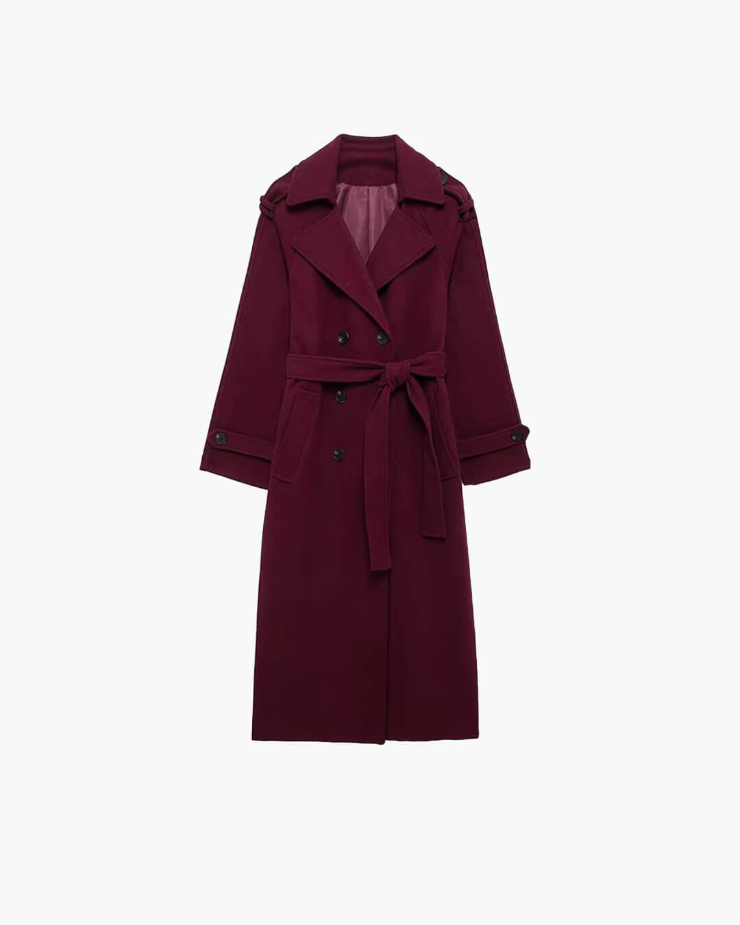 Women's long wool trench coat in classic winter tones, polished silhouette with full-length coverage