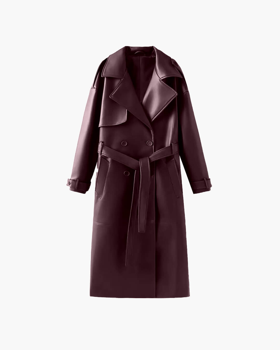 Women's black leather maxi trench coat sleek full-length silhouette timeless sophisticated winter outerwear