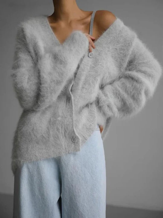 Women's lightweight knit cardigan soft plush texture regular fit versatile all-season layering essential