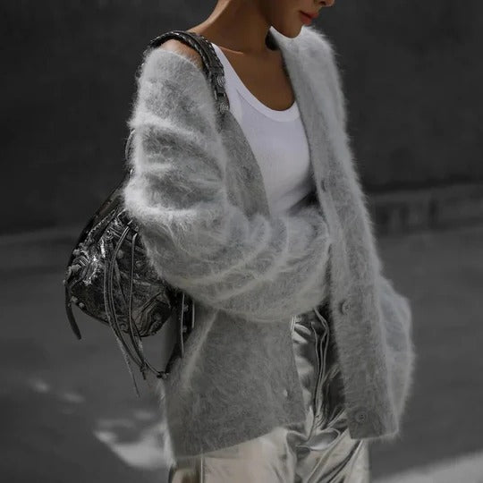 Women's light gray ultra-soft knit cardigan lightweight regular fit professional layering essential