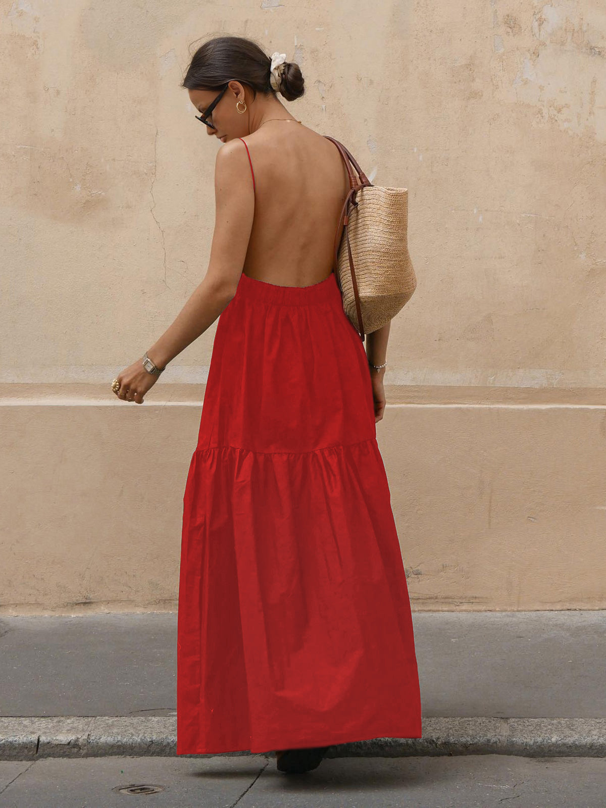 Women's solid backless maxi dress lightweight cotton blend sleeveless vacation style