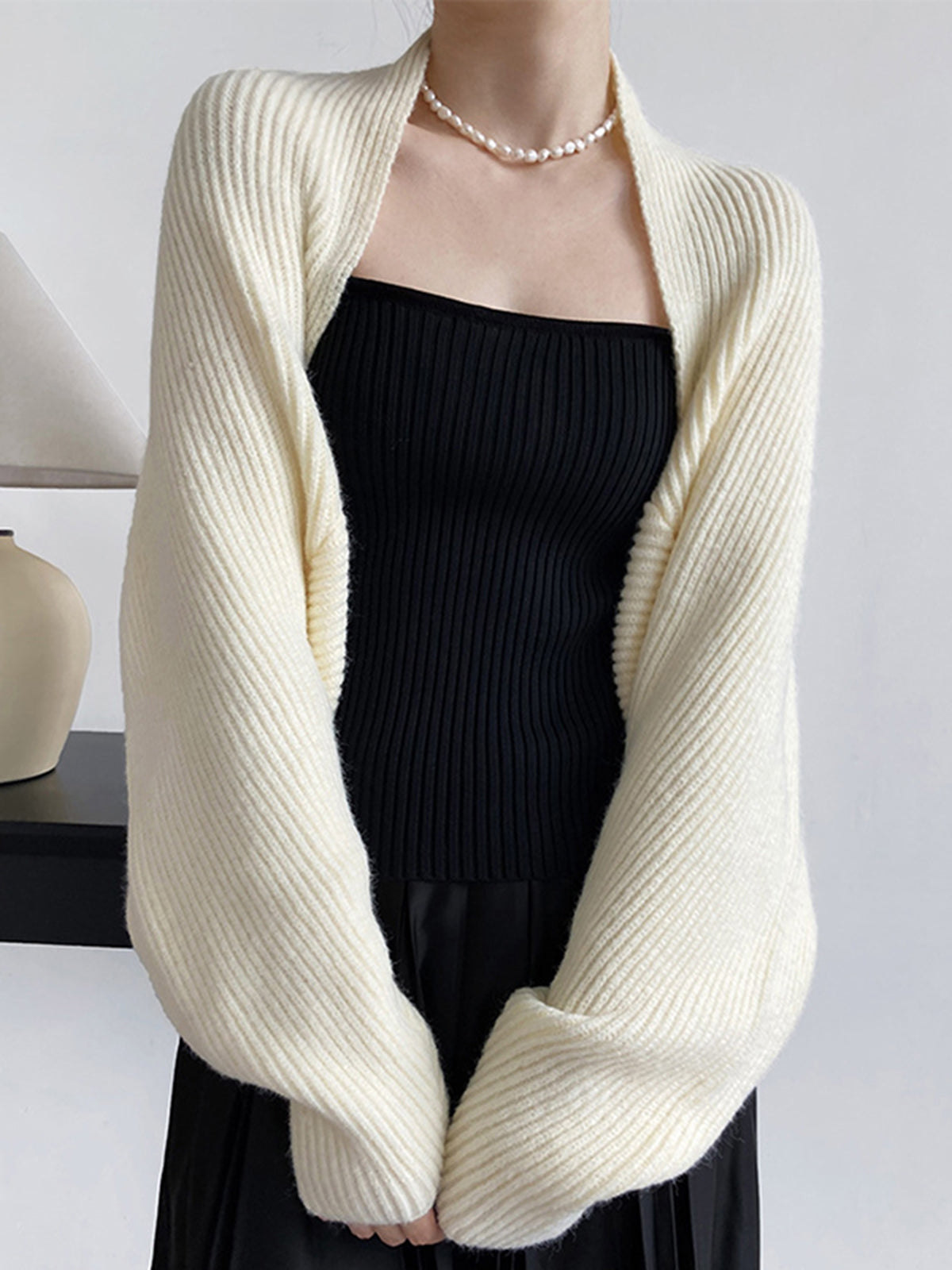 Women's ivory open-front soft knit cardigan lightweight cozy layering minimalist silhouette