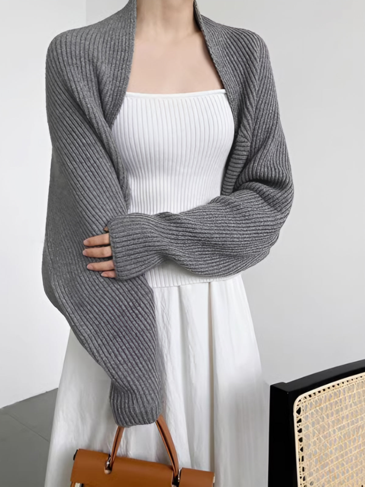Women's ivory open-front knit cardigan lightweight soft drape minimalist silhouette cozy layering