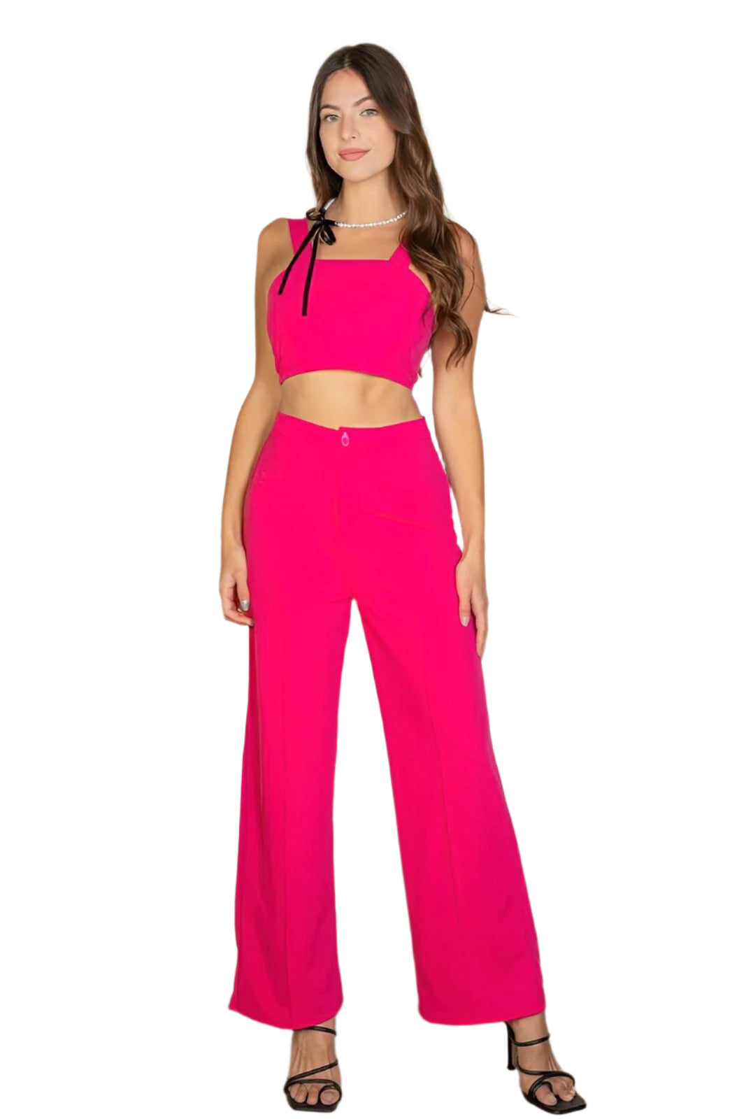 Women's solid tank top wide leg pants set soft stretch crepe two-piece casual everyday outfit