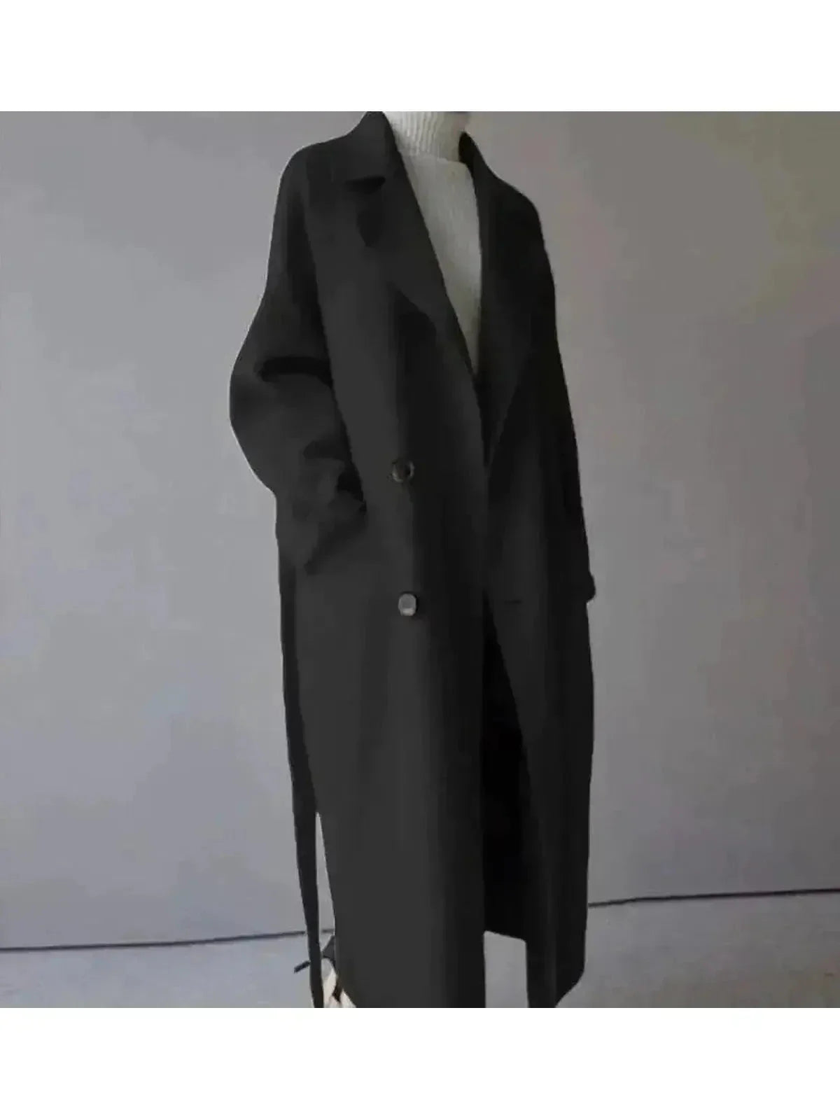 Women's elegant long coat warm premium fabric structured silhouette for office or weekend wear