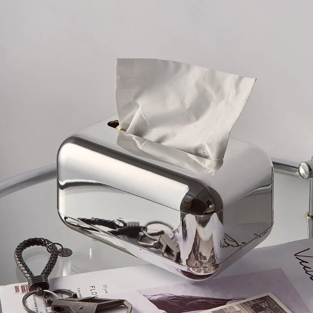 Luxurious gold silver tissue dispenser polished mirror finish compact 4x7x5in home office decor