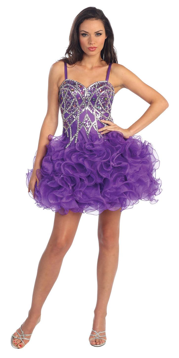 Blush organza cocktail dress spaghetti straps sweetheart neckline ruffle skirt zipper back prom party