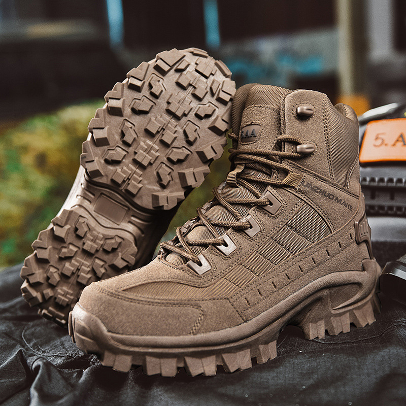 Men's high shaft PU leather boots, reinforced toe cap, non-slip outsole, rugged all-terrain style