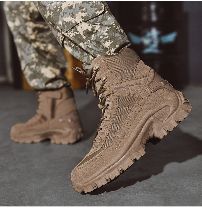 Men's brown mid-calf outdoor boots rugged fit reinforced stitching high-grip sole for trail adventures