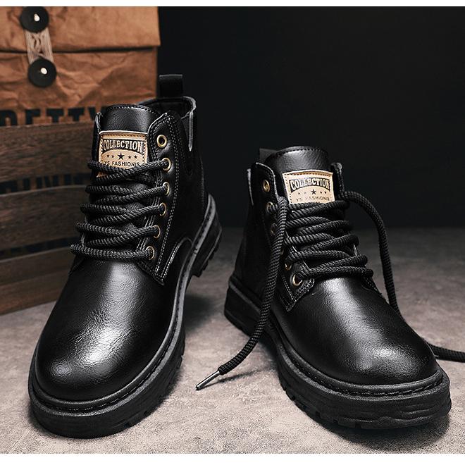 Men's vintage brown PU leather lace-up boots with classic silhouette and durable timeless design