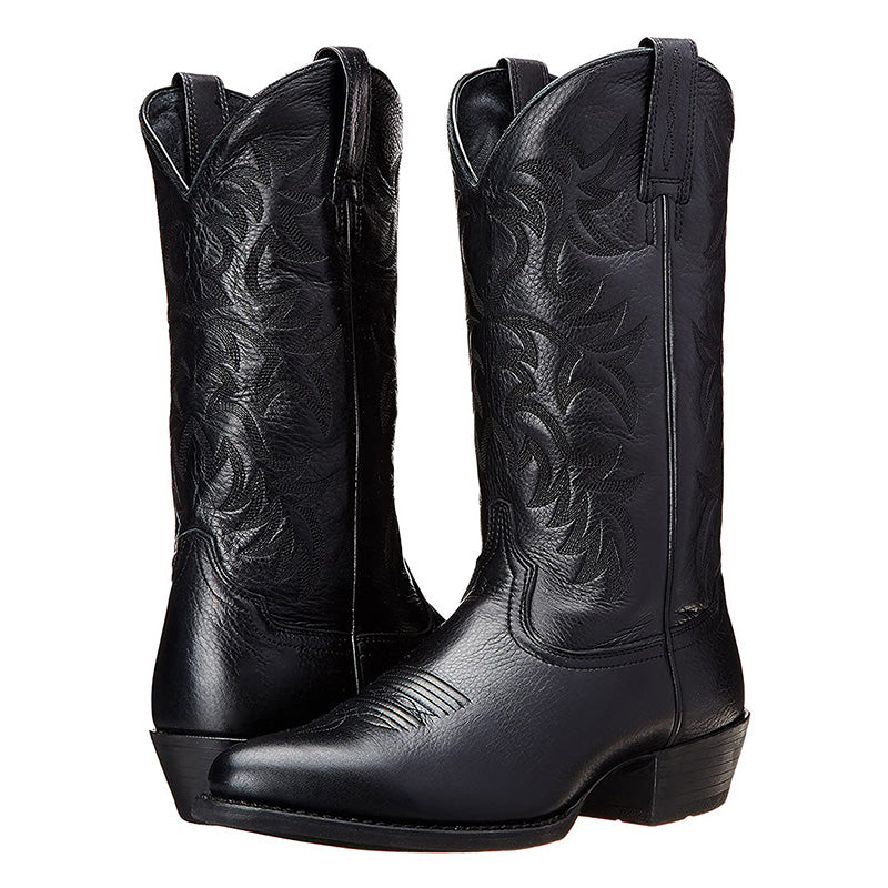 Men's genuine leather cowboy boots high shaft intricate Western embroidery comfort heel