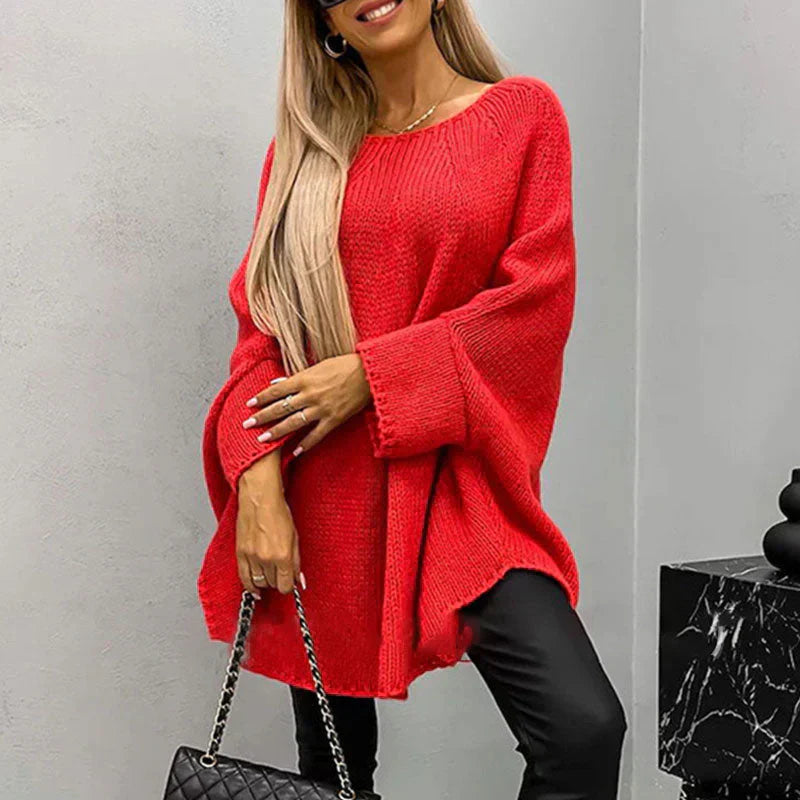 Women's chunky knit oversized sweater thigh-length soft yarn casual comfort cozy fit