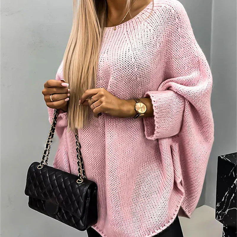 Women's chunky knit oversized sweater thigh-length soft yarn casual cozy pullover