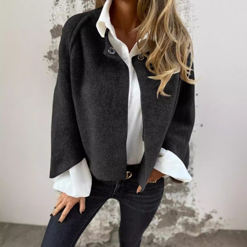 Women's short trench coat in elegant cut with cashmere-touch fabric, luxurious mid-season style