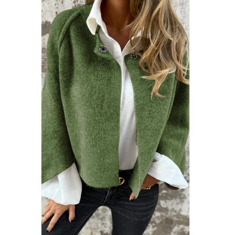 Women's short trench coat cashmere-touch polyester blend elegant silhouette luxurious comfort mid-season