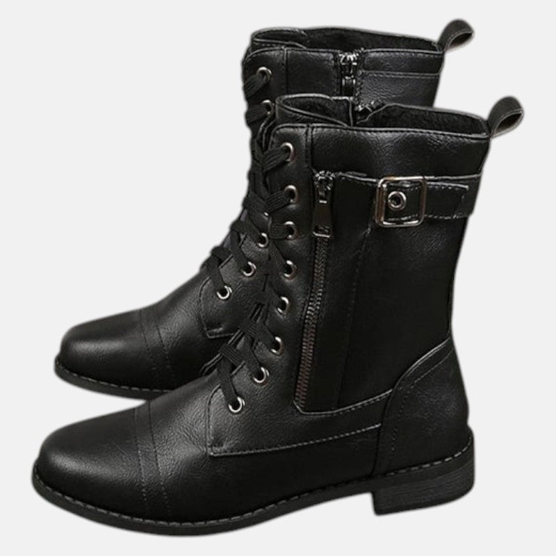 Sarena women's ankle boots black PU leather side zipper orthopedic warm lining winter support