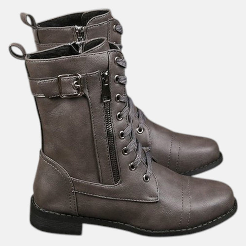 Sarena women's ankle boots black PU leather side zipper orthopedic warm lining winter support