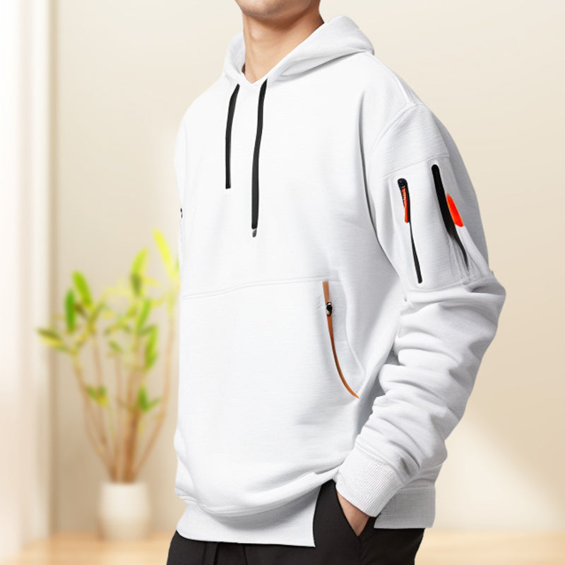 Men's gray half-zip hoodie sweatshirt minimalist design with adjustable ventilation closure