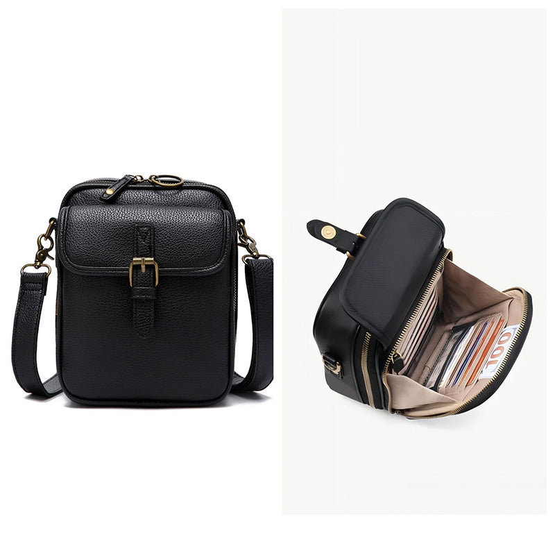 Retro PU leather crossbody bag with anti-theft closure, spacious organized interior, vintage style