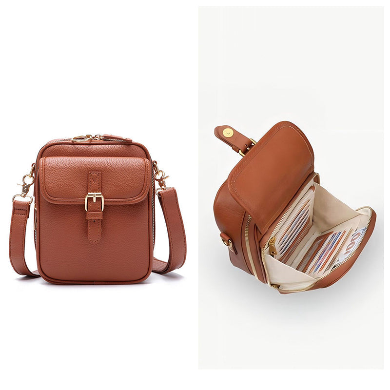 Retro PU leather crossbody bag with anti-theft zipper, spacious organized interior, vintage style