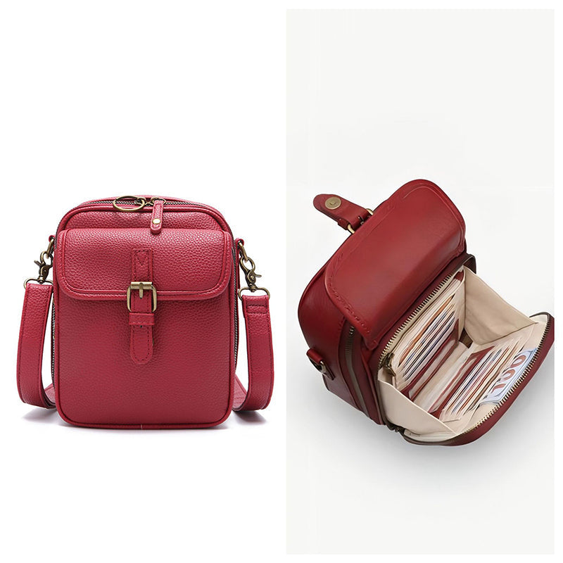 Retro PU leather crossbody bag with anti-theft zipper, spacious organized interior, vintage style for professionals