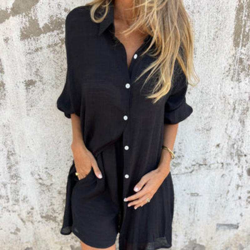 Funa | Women's Two-Piece Button-Up Shirt and Pants Set