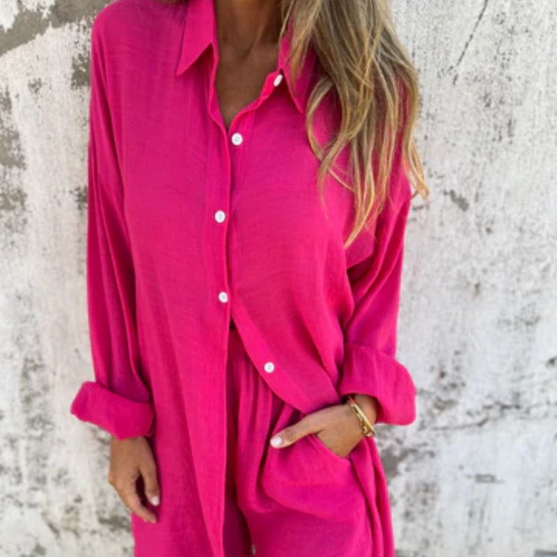 Funa | Women's Two-Piece Button-Up Shirt and Pants Set