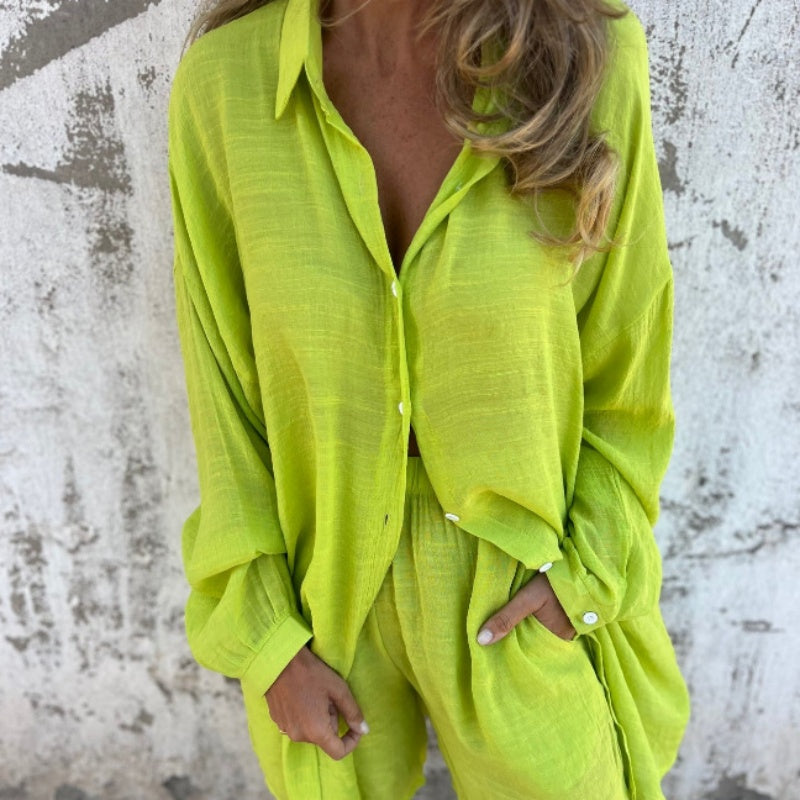 Funa | Women's Two-Piece Button-Up Shirt and Pants Set