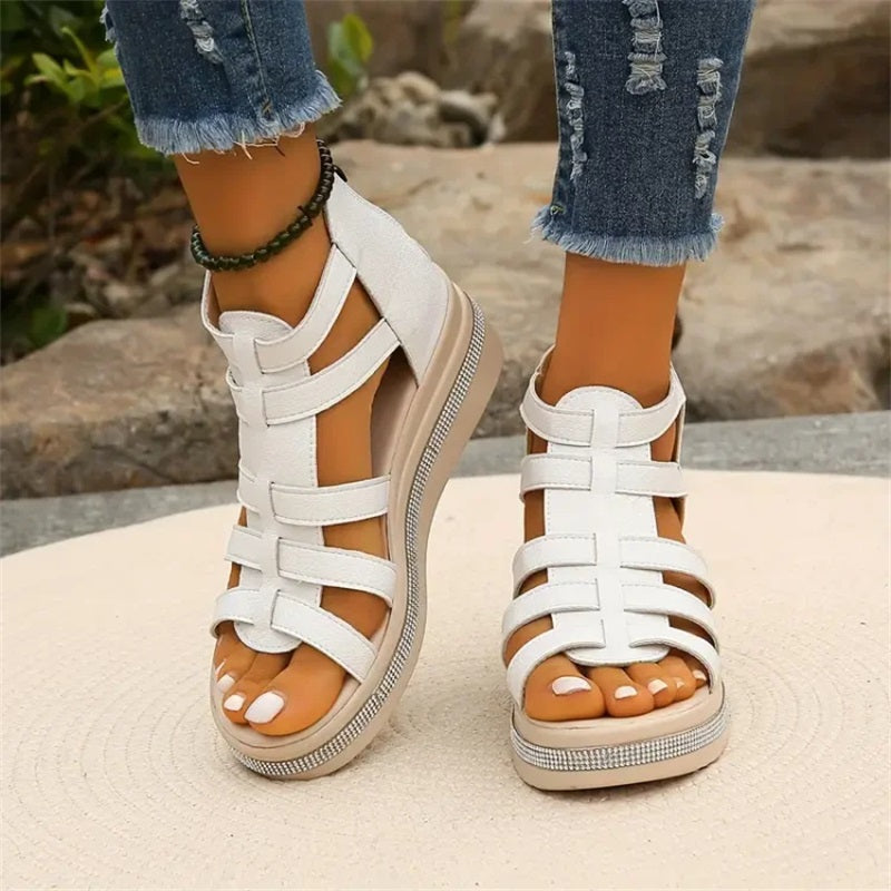 Scarlett strappy platform sandals in vegan leather with bold multi-strap upper and elevated sole