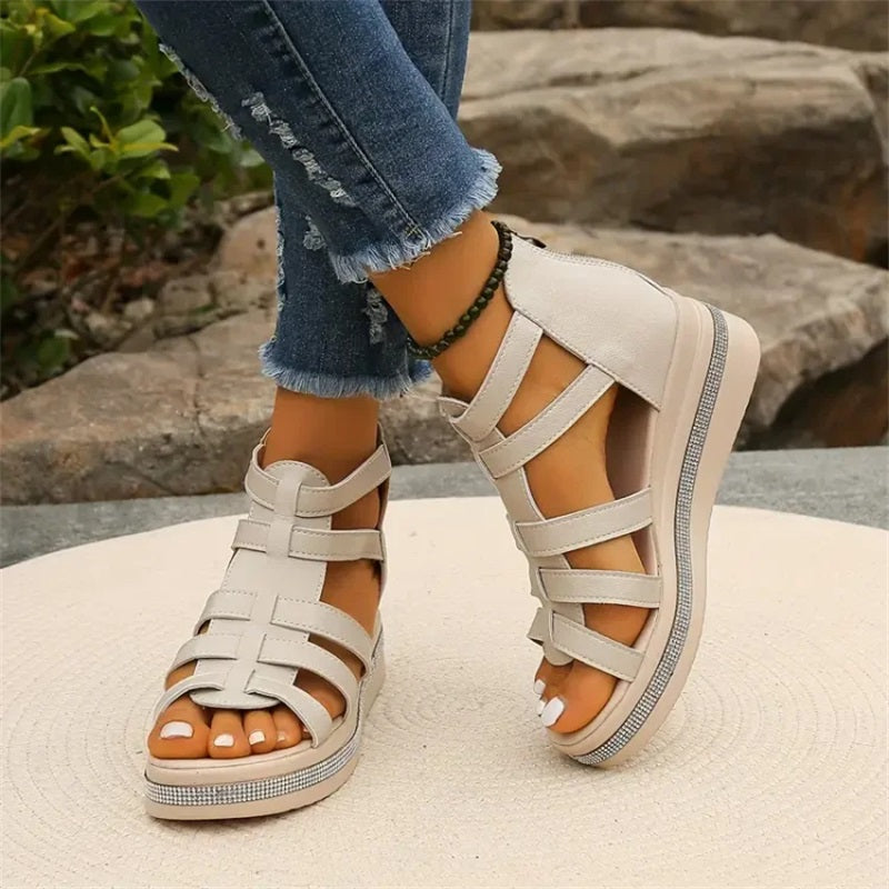 Scarlett strappy platform sandals in vegan leather with bold multi-strap upper and elevated sole