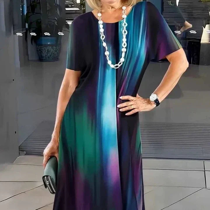 Vivid | Women's Print Midi Dress Short Sleeve A-Line Casual