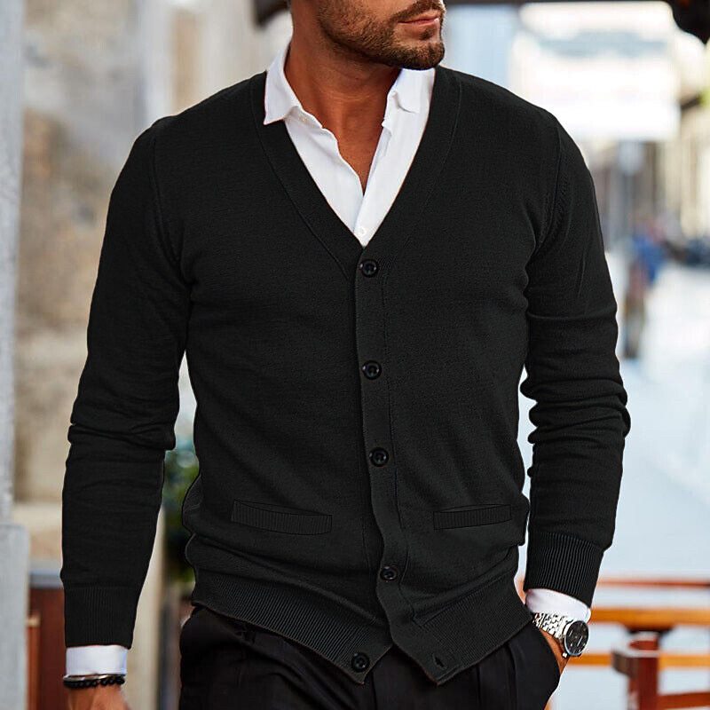 Men's slim fit V-neck button cardigan long sleeve knit layer in classic essential style