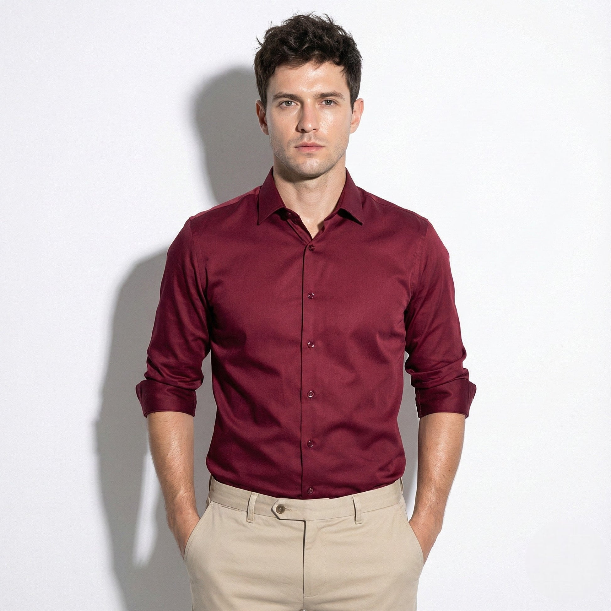 Stephen men's silk long sleeve shirt classic point collar versatile everyday style refined fit