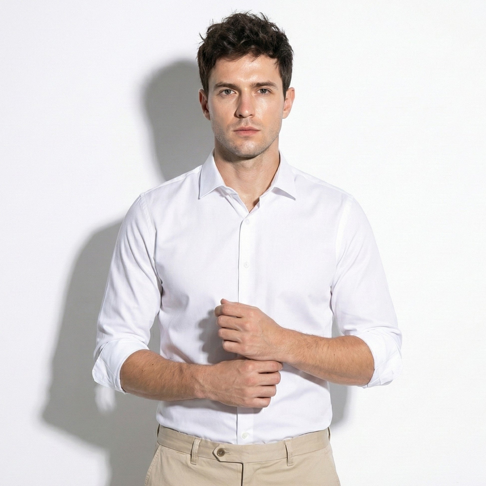 Stephen men's silk long sleeve shirt classic point collar versatile everyday style refined fit