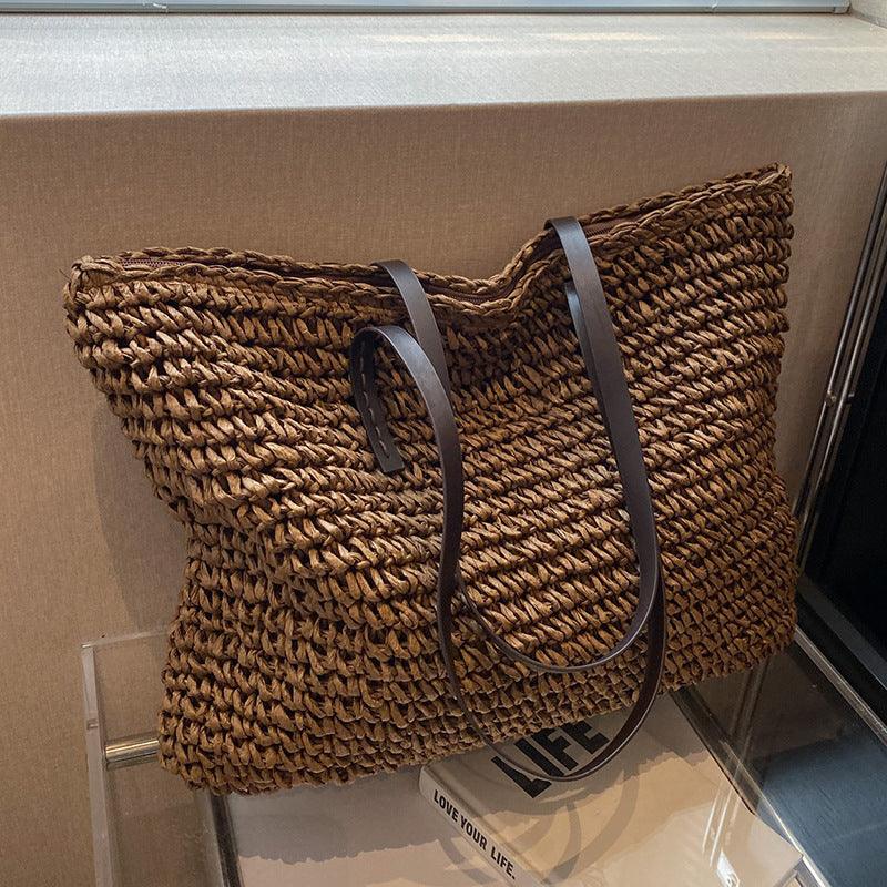 Handwoven boho beach tote bag Isla eco-friendly natural woven texture spacious interior bohemian style