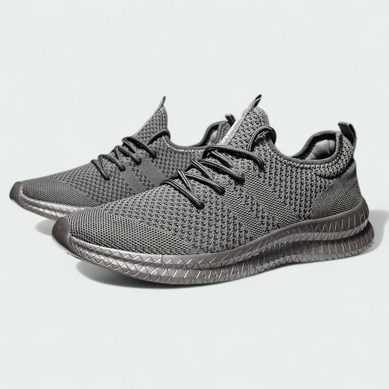 Men's gray knitted sneakers breathable lace-up design flexible rubber sole for casual everyday wear