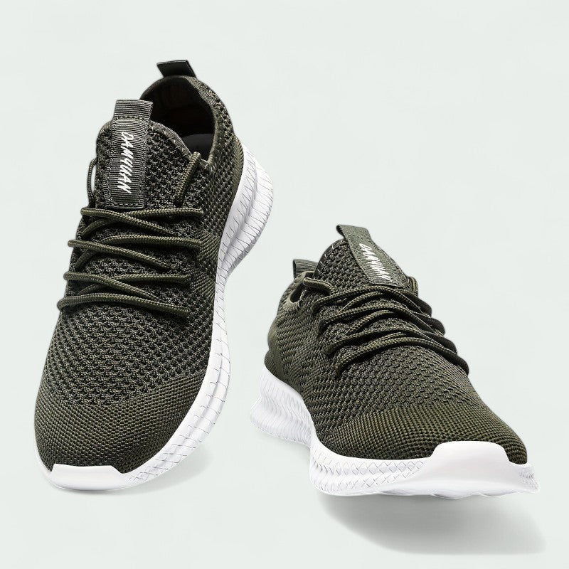 Men's gray knitted sneakers breathable lace-up design flexible rubber sole casual everyday comfort