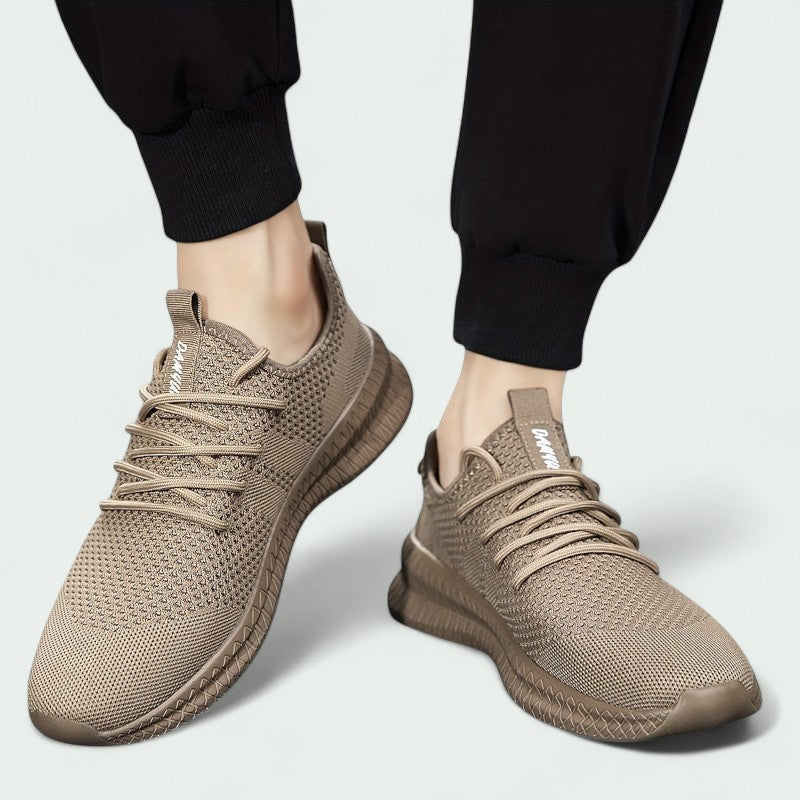 Men's gray knitted sneakers breathable lace-up flexible sole lightweight casual everyday comfort