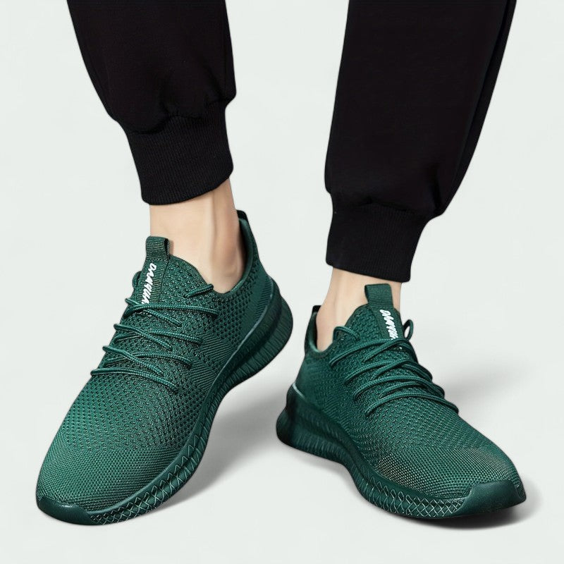 Men's gray knitted sneakers breathable lace-up flexible sole lightweight casual athletic style