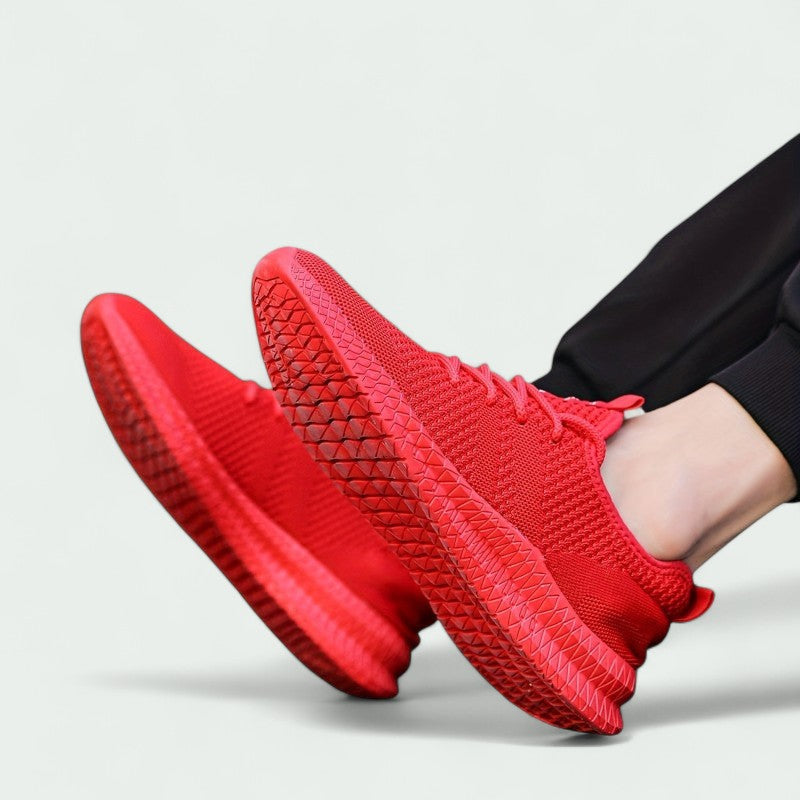 Men's gray knitted sneakers breathable lace-up design flexible sole lightweight casual athletic style