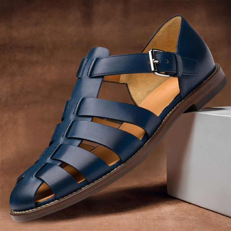 Men's premium brown leather summer sandals with cushioned non-slip sole for all-day comfort
