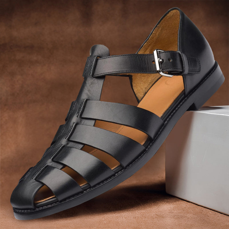 Men's premium brown leather summer sandals with cushioned non-slip sole for all-day comfort